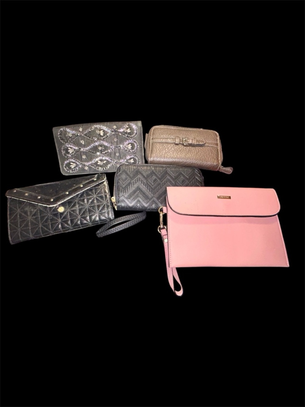 Boujee Wallet Bundle - Set of 5 - Vintage Beaded, Quilted Studs & Pink Wristlet